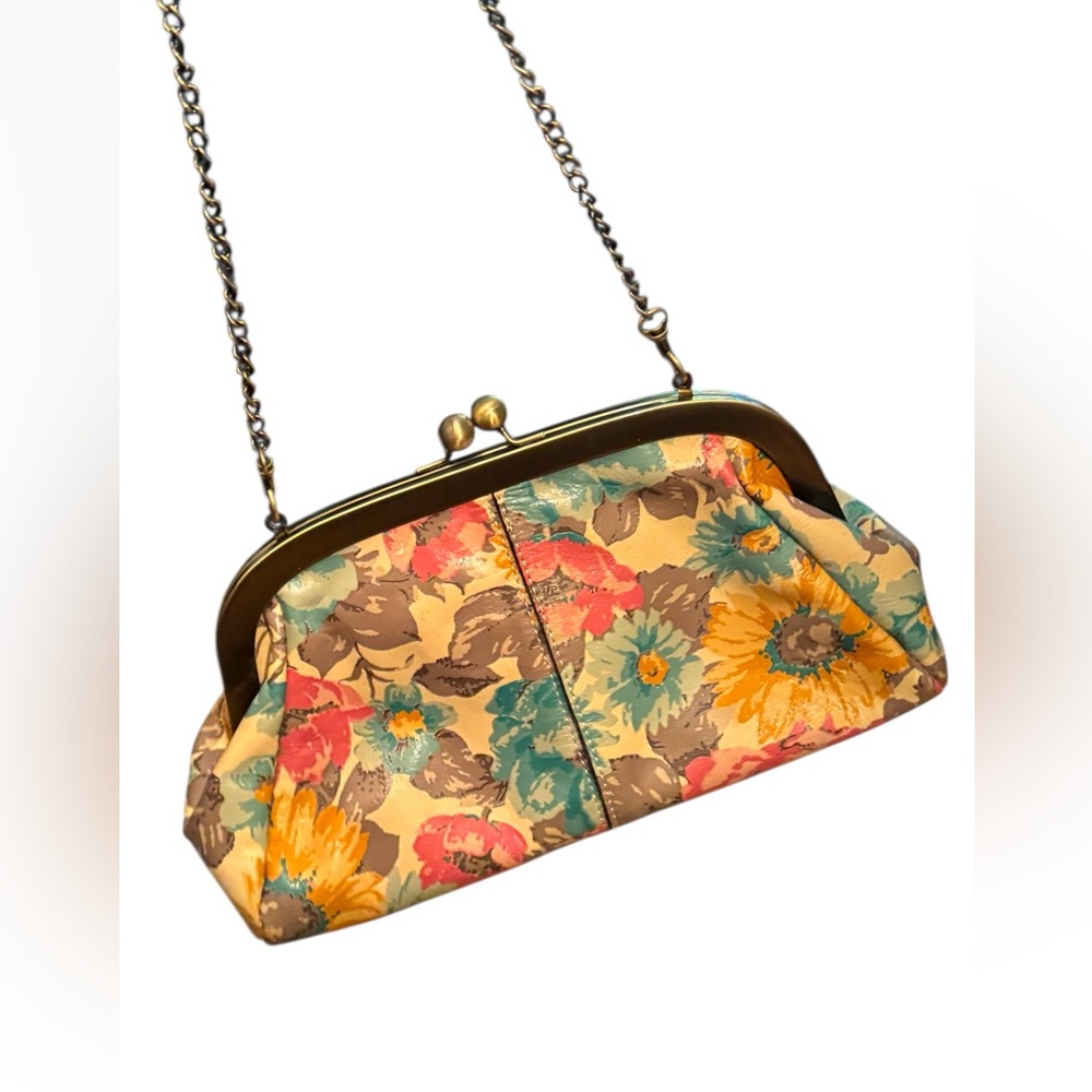 Patricia Nash Leather Floral Watercolor Flowers Colorful  Chain Strap Clutch